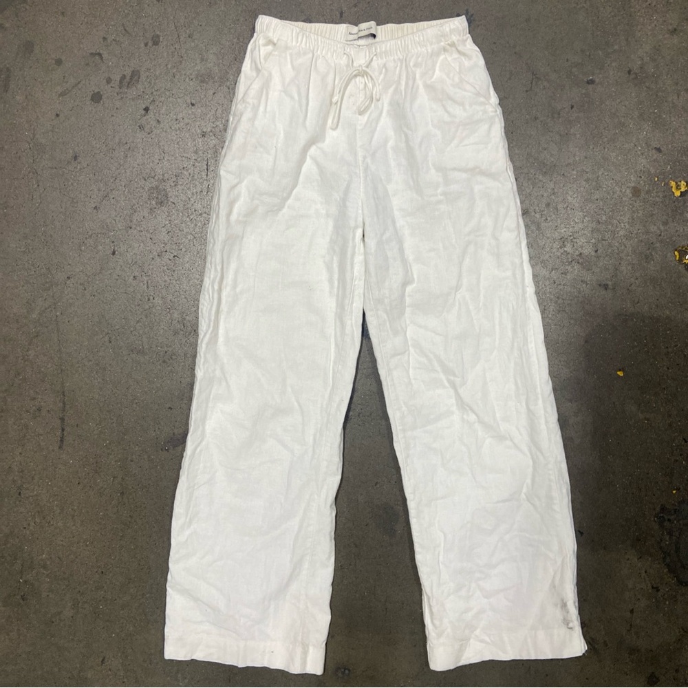 Sold Abercrombie & Fitch Pants Women XS SHORT White Linen Blend Wide Leg Ankle